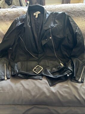 Addition Elle Black Faux Leather Belted Moto Jacket